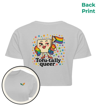 Heather Grey Cropped T-Shirt – Tofu-tally queer with boa - Vegayn