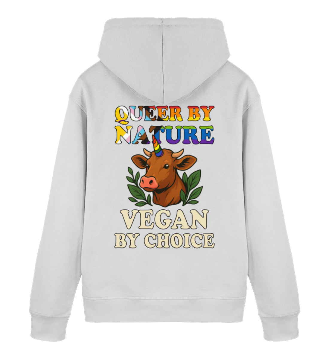 Heather Grey Hoodie Cow Queercorn – Queer by nature, Vegan by choice - Vegayn