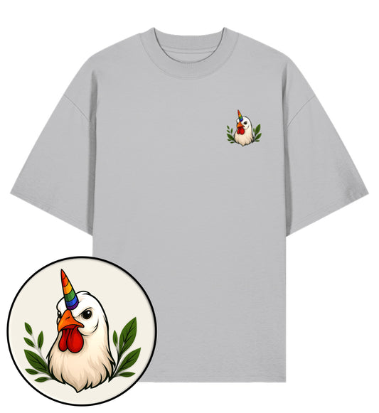 Heather Grey Oversized T-Shirt – Chicken Queercorn - Vegayn