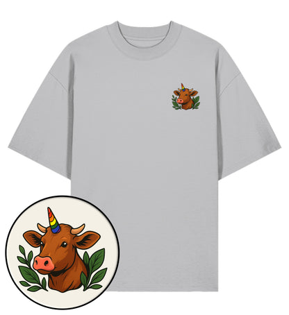 Heather Grey Oversized T-Shirt – Cow Queercorn - Vegayn