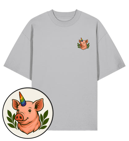 Heather Grey Oversized T-Shirt – Pig Queercorn - Vegayn