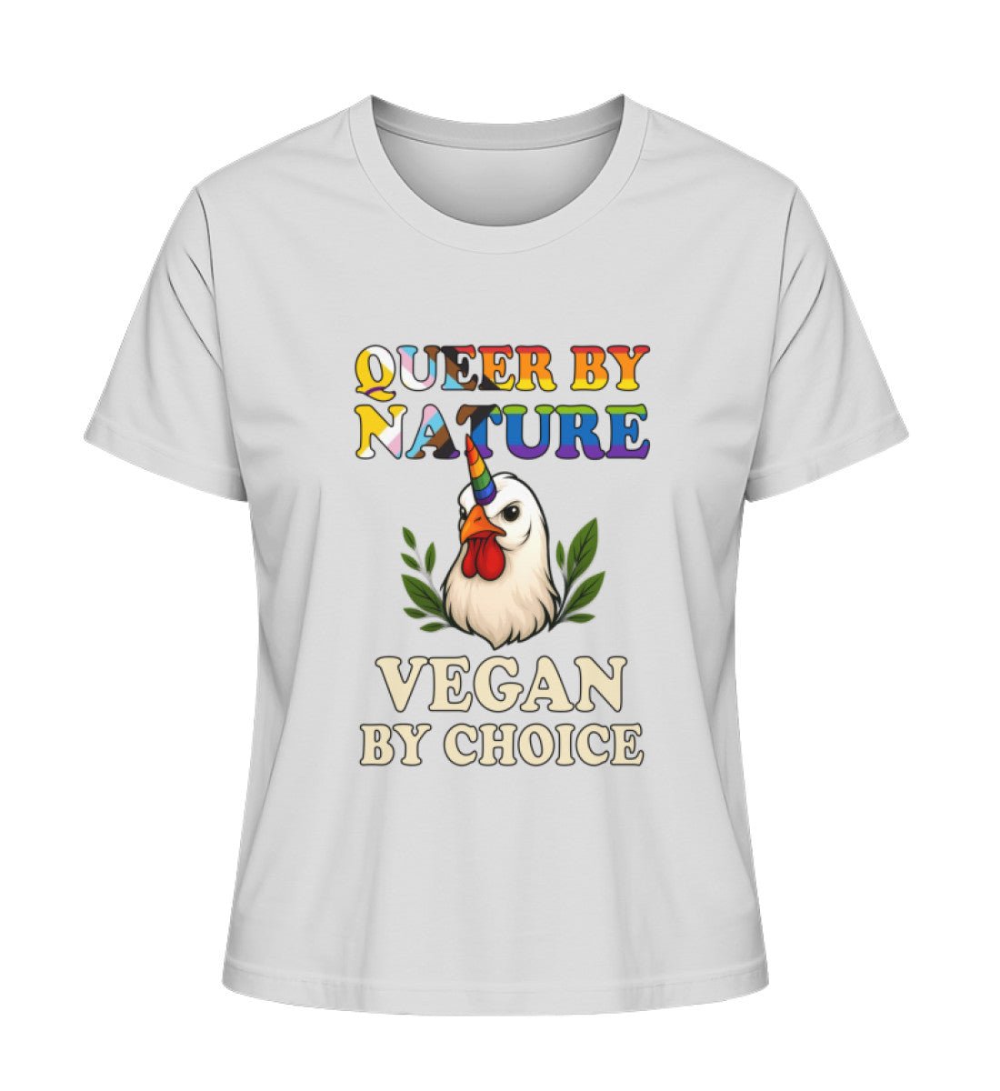 Heather Grey Short-Fit T-Shirt Chicken Unicorn – Queer by nature, Vegan by choice - Vegayn