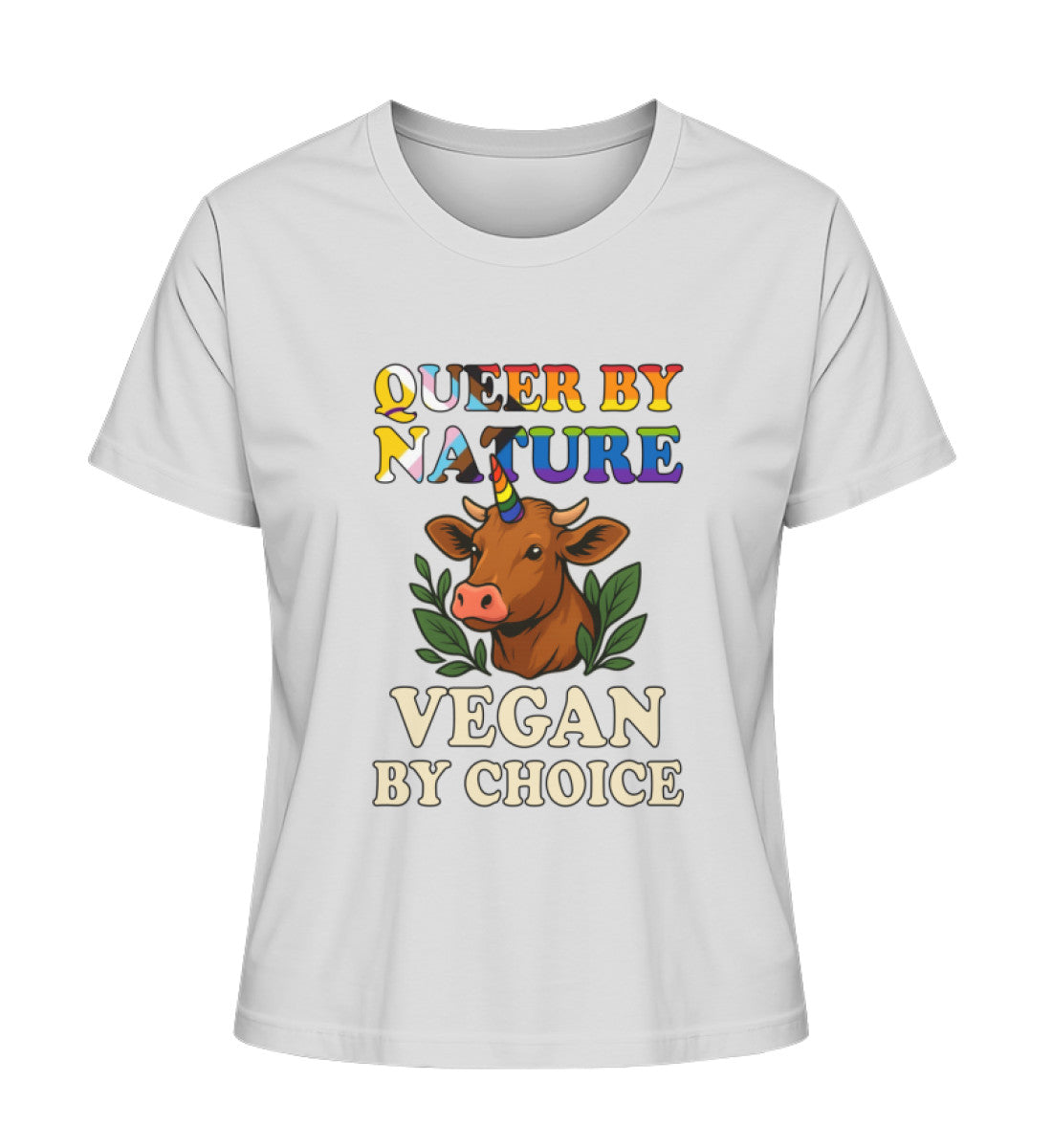 Heather Grey Short-Fit T-Shirt Cow Unicorn – Queer by nature, Vegan by choice - Vegayn