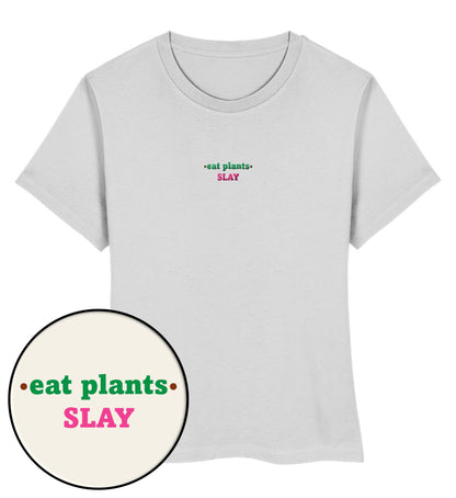 Heather Grey Short-Fit T-Shirt Embroidery – Eat plants. Slay - Vegayn