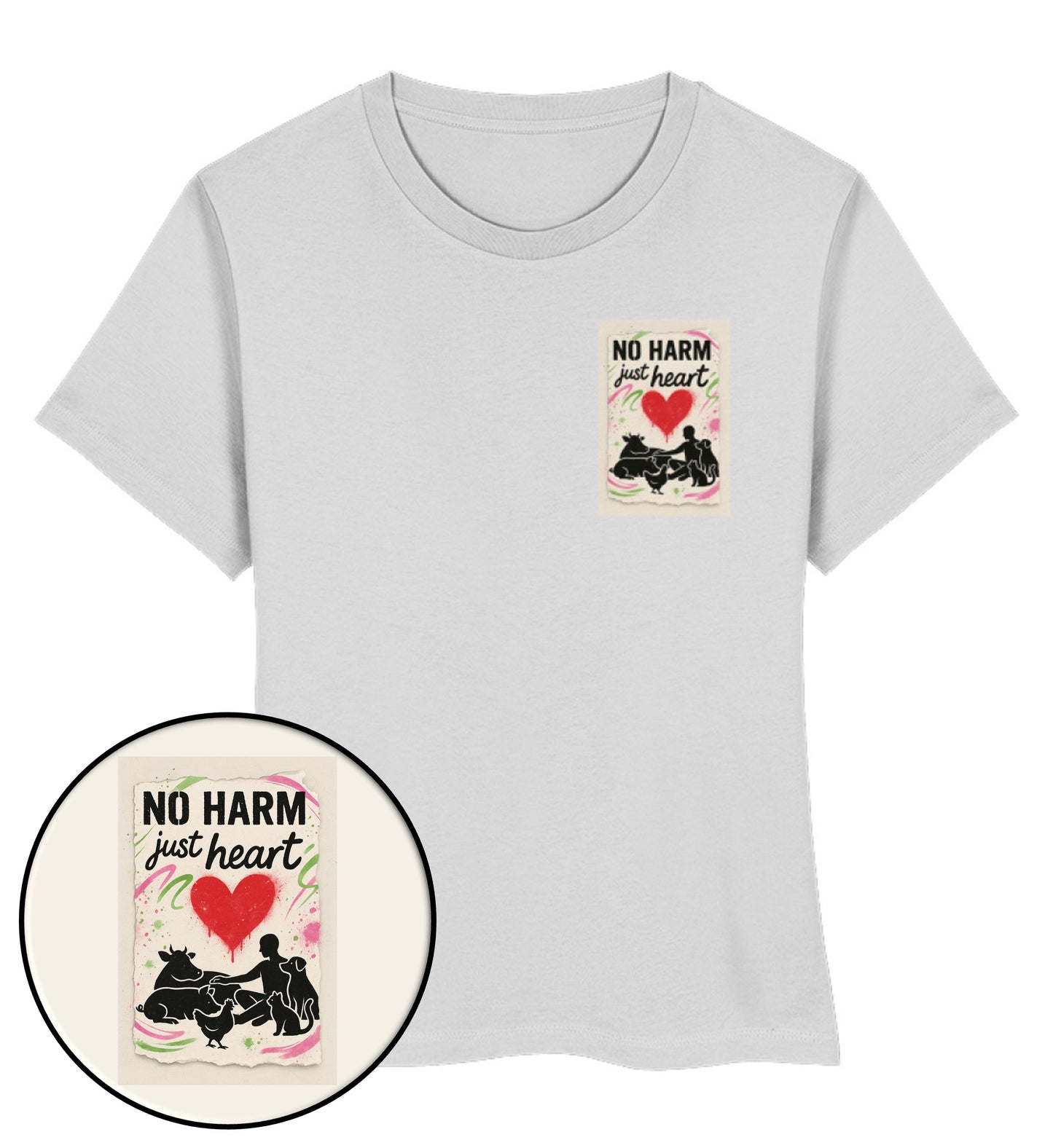 Heather Grey Short-Fit T-Shirt – No harm, just heart - Vegayn