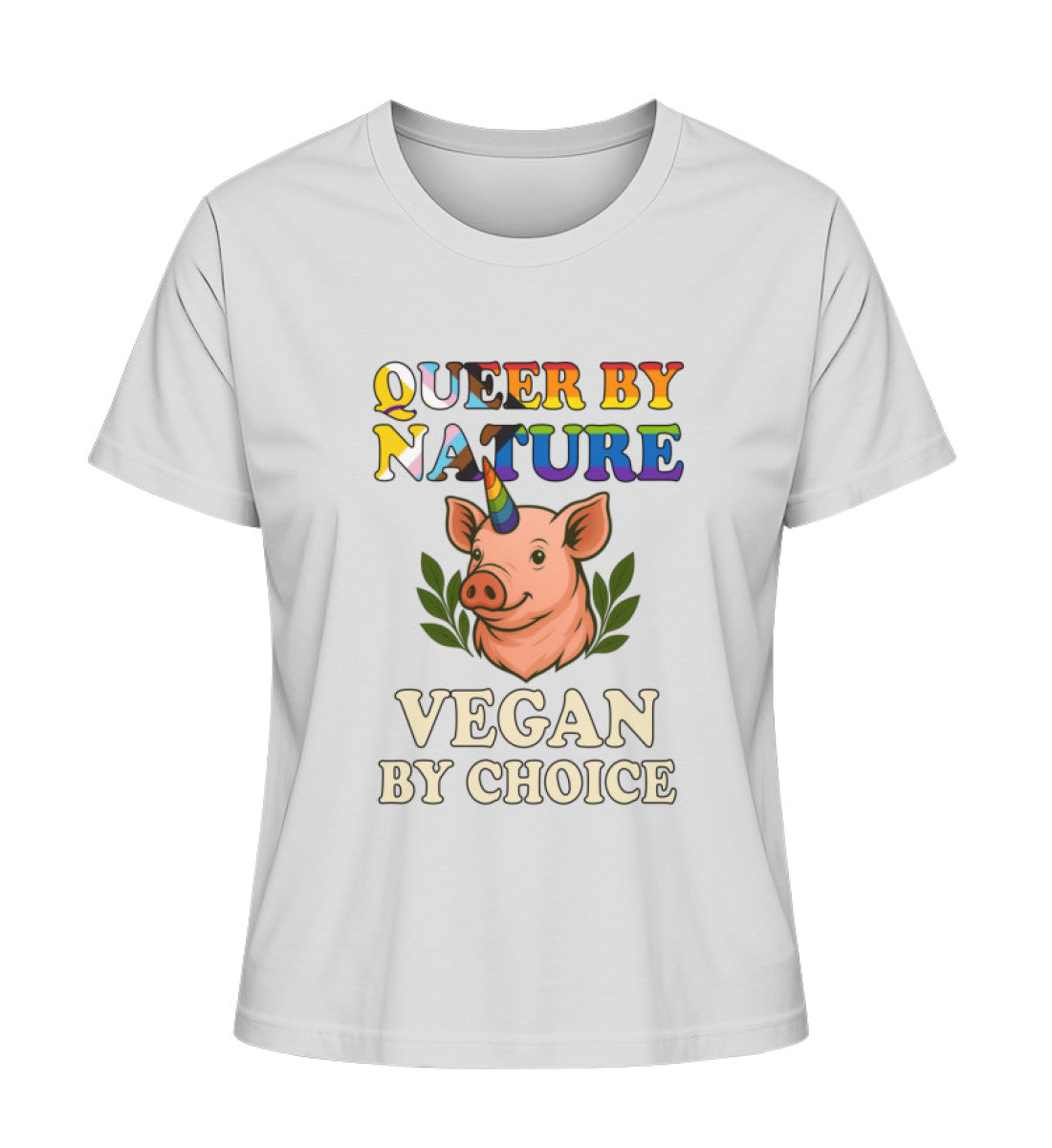 Heather Grey Short-Fit T-Shirt Pig Unicorn – Queer by nature, Vegan by choice - Vegayn