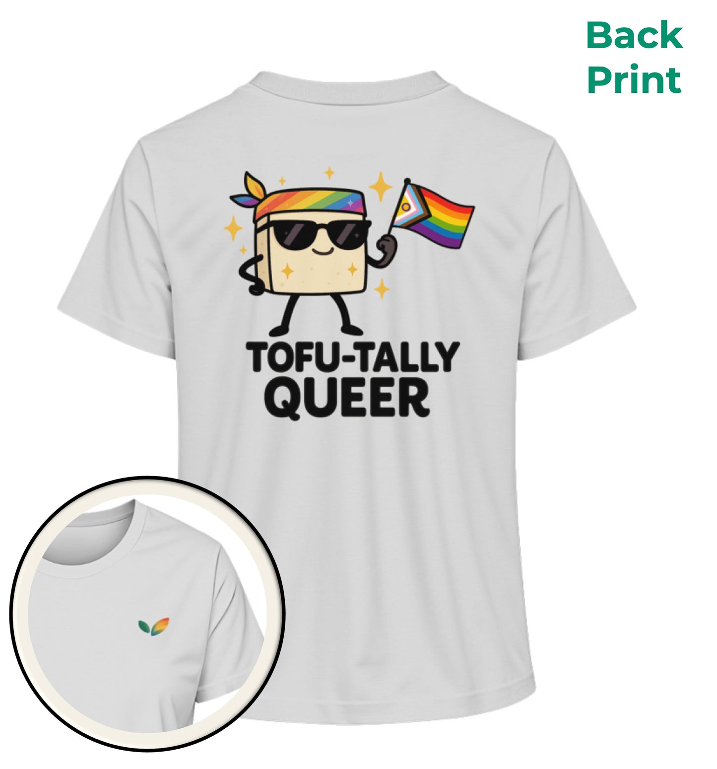 Heather Grey Short-Fit T-Shirt – Tofu-tally queer with bandana - Vegayn