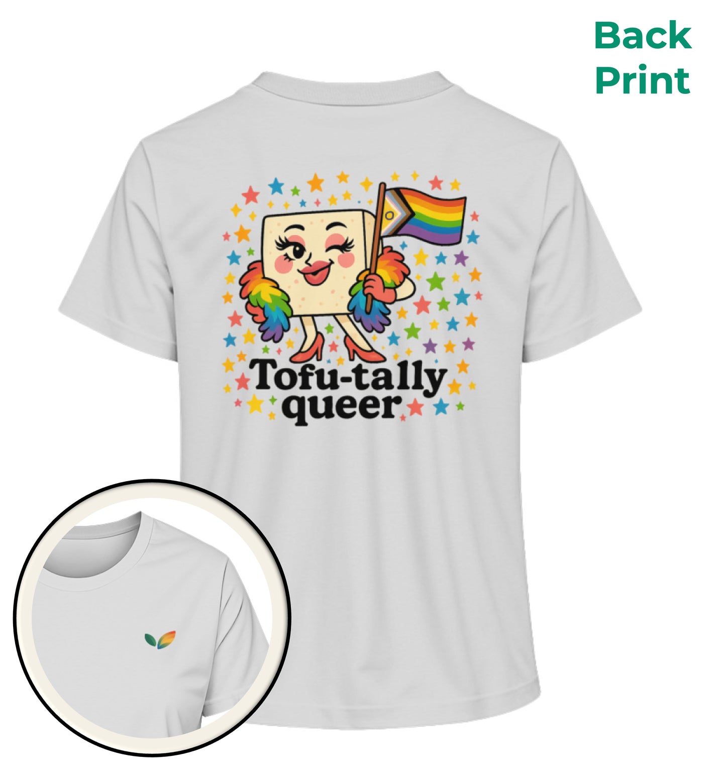 Heather Grey Short-Fit T-Shirt – Tofu-tally queer with boa - Vegayn