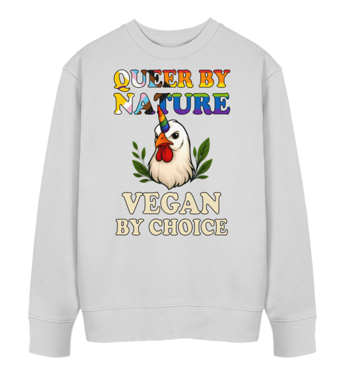 Heather Grey Sweatshirt Chicken Queercorn – Queer by nature, Vegan by choice - Vegayn