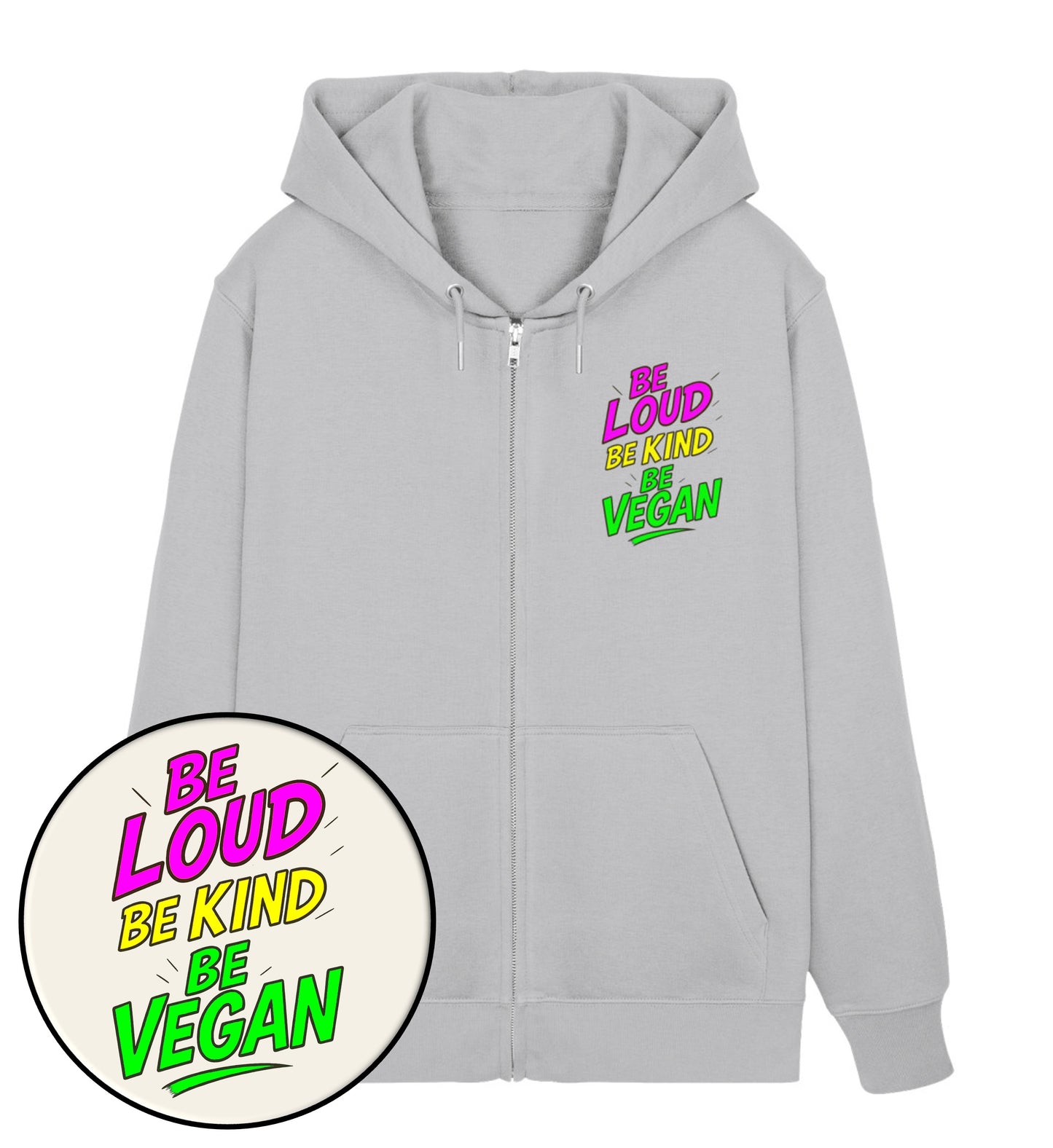 Heather Grey Zipper Hoodie – Be loud, be kind, be vegan - Vegayn