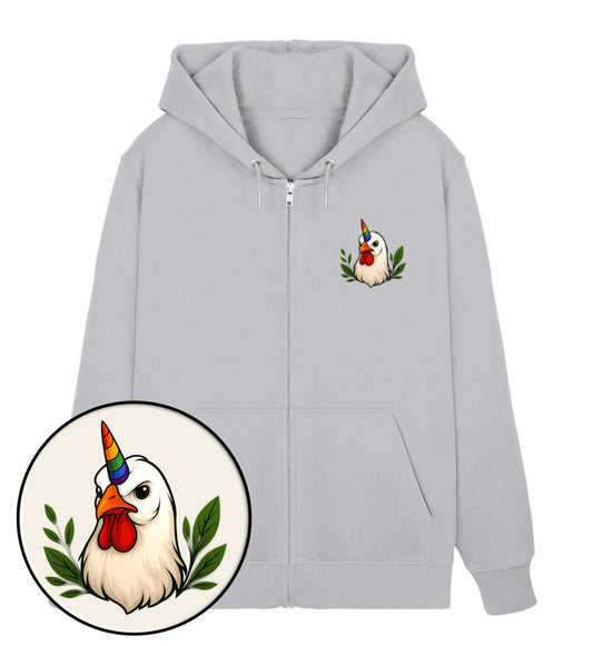 Heather Grey Zipper Hoodie – Chicken Queercorn - Vegayn