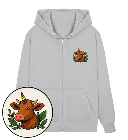 Heather Grey Zipper Hoodie – Cow Queercorn - Vegayn