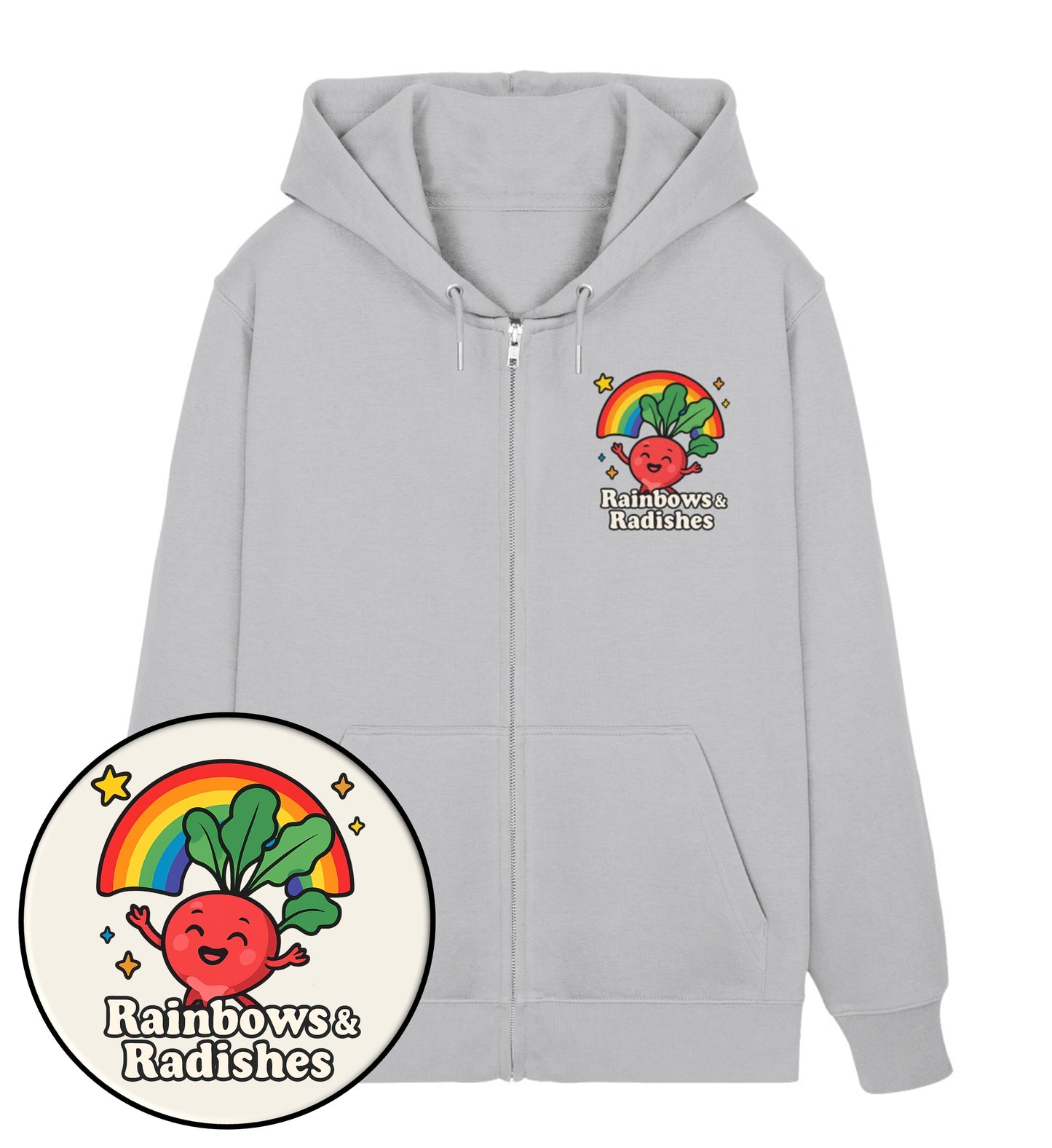 Heather Grey Zipper Hoodie – Rainbows & Radishes - Vegayn