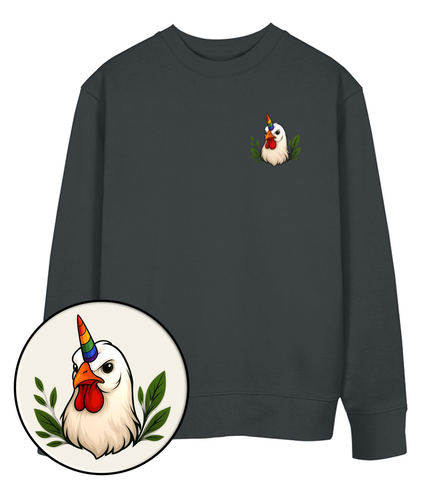 India Ink Grey Sweatshirt – Chicken Queercorn - Vegayn