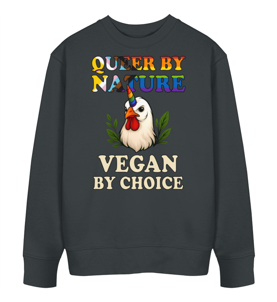India Ink Grey Sweatshirt Chicken Queercorn – Queer by nature, Vegan by choice - Vegayn
