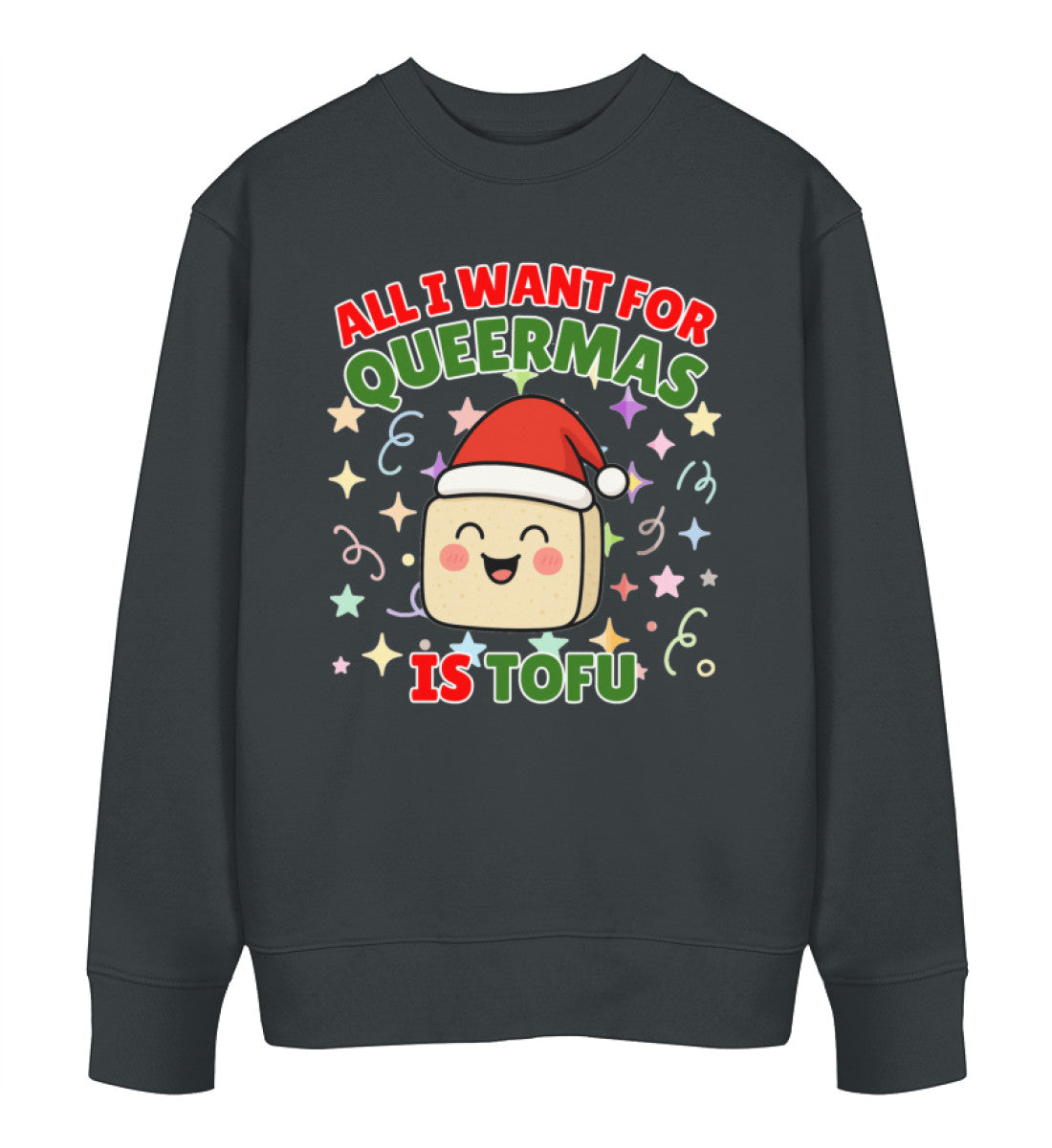 India Ink Grey Sweatshirt Christmas – All I want for Queermas is tofu - Vegayn