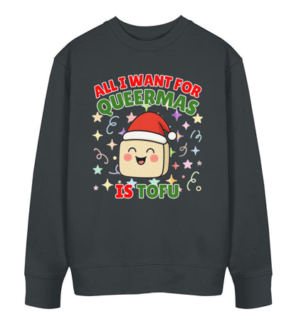 India Ink Grey Sweatshirt Christmas – All I want for Queermas is tofu - Vegayn