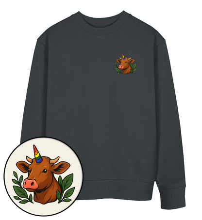 India Ink Grey Sweatshirt – Cow Queercorn - Vegayn