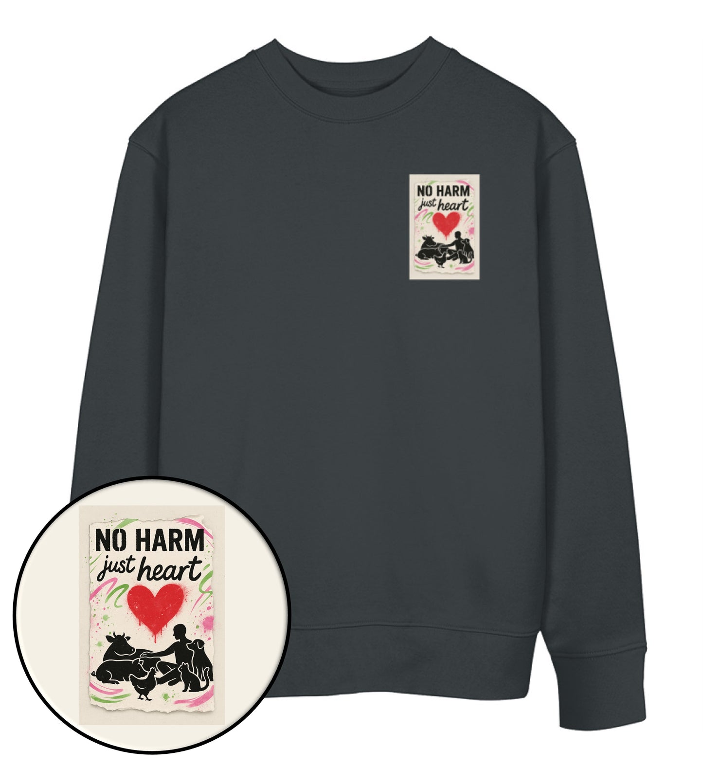 India Ink Grey Sweatshirt – No harm, just heart - Vegayn