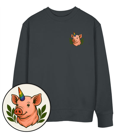 India Ink Grey Sweatshirt – Pig Queercorn - Vegayn