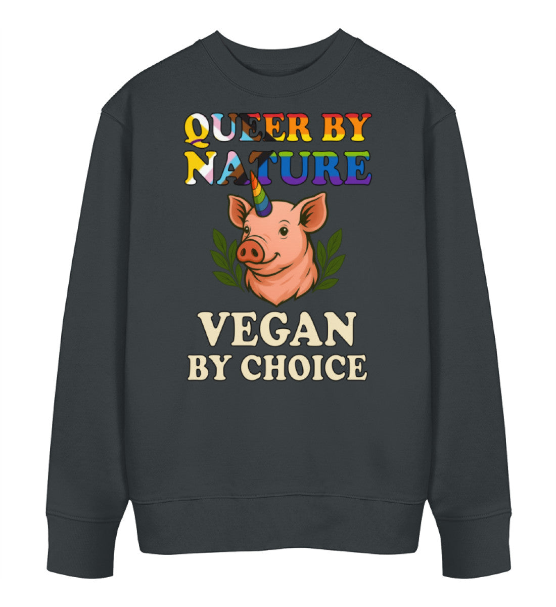 India Ink Grey Sweatshirt Pig Queercorn – Queer by nature, Vegan by choice - Vegayn