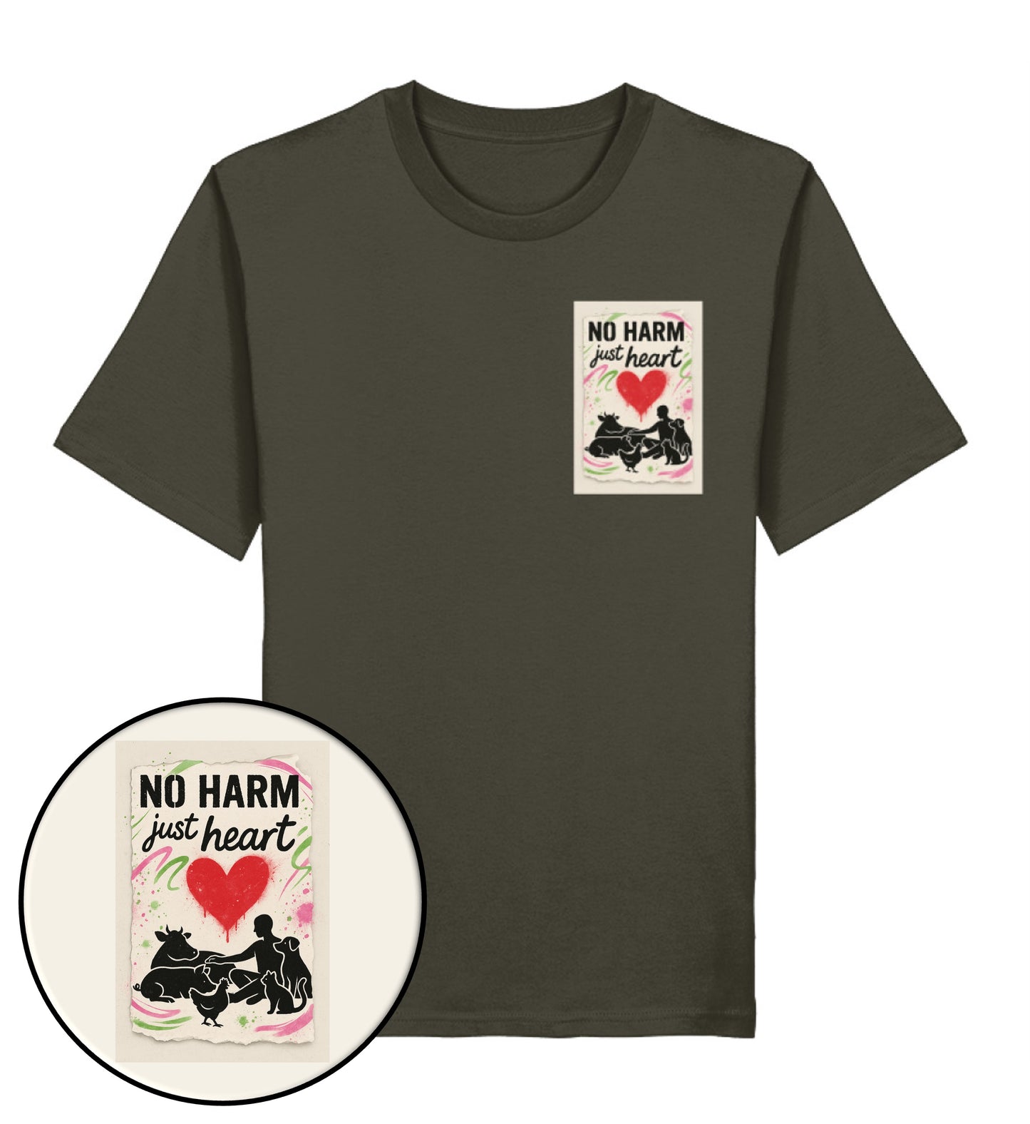 Khaki Classic T-Shirt – No harm, just heart - Vegayn