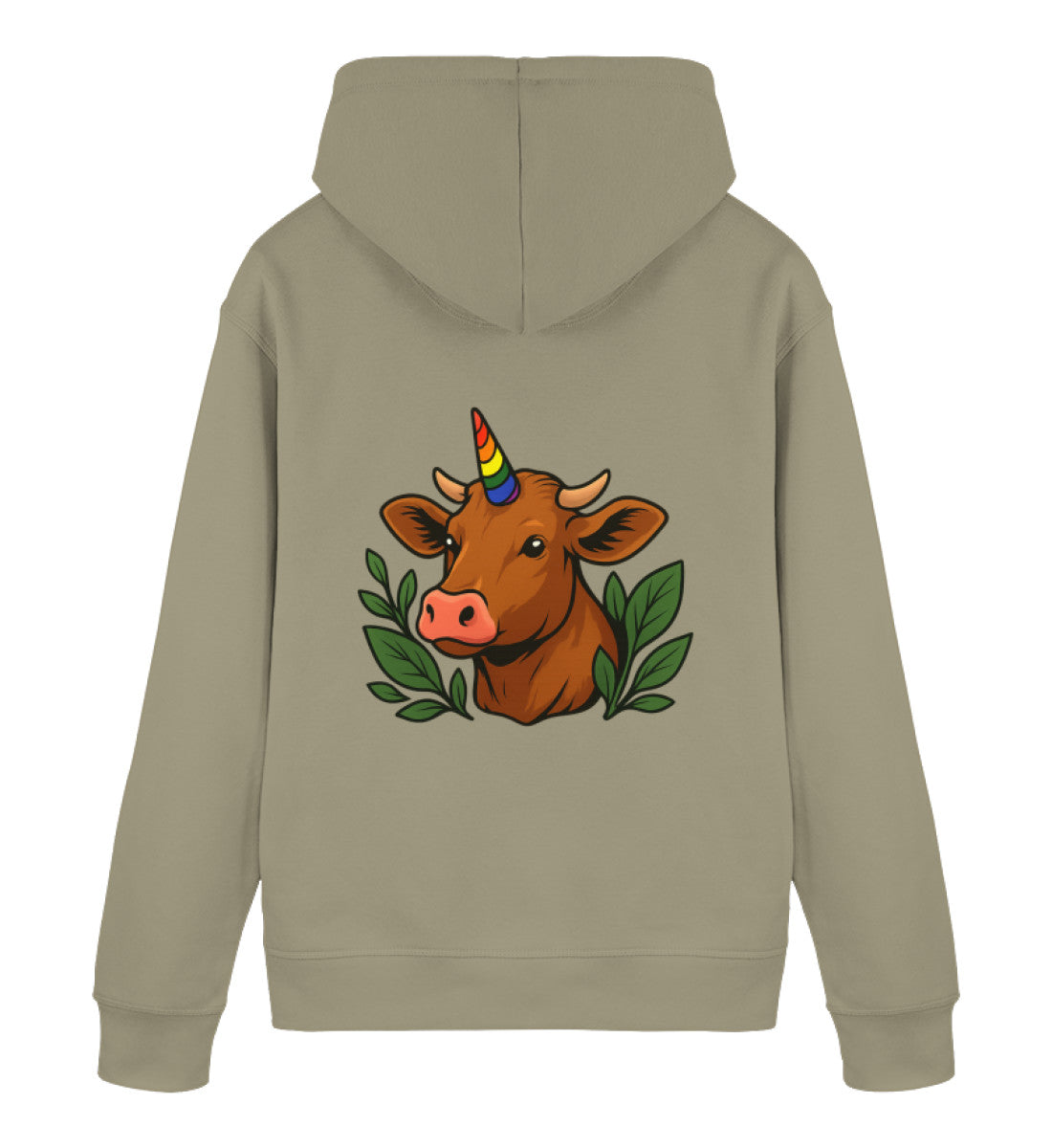 Khaki Hoodie – Cow Queercorn - Vegayn