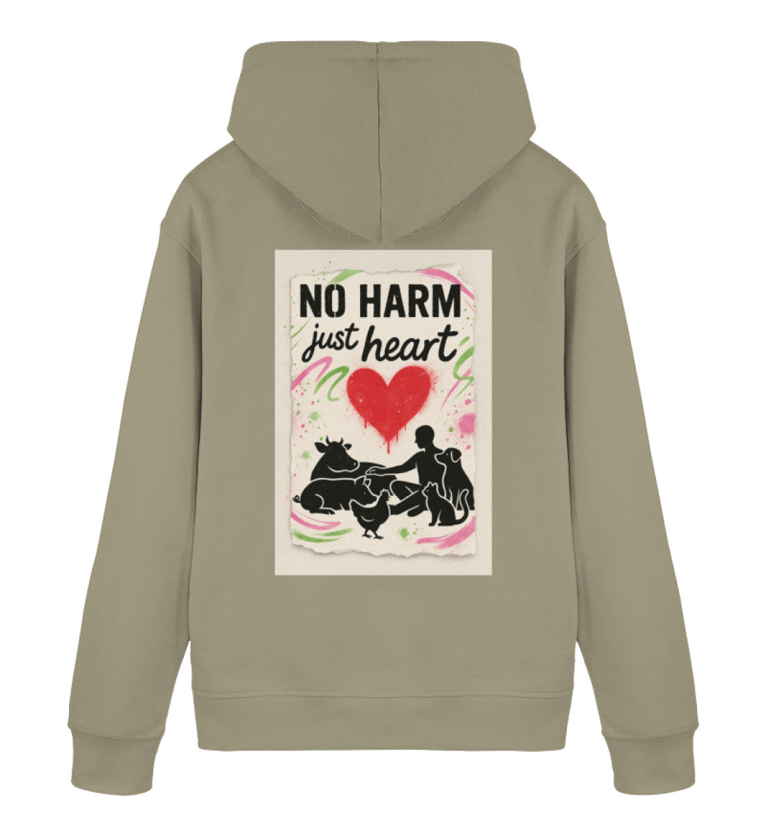 Khaki Hoodie – No harm, just heart - Vegayn