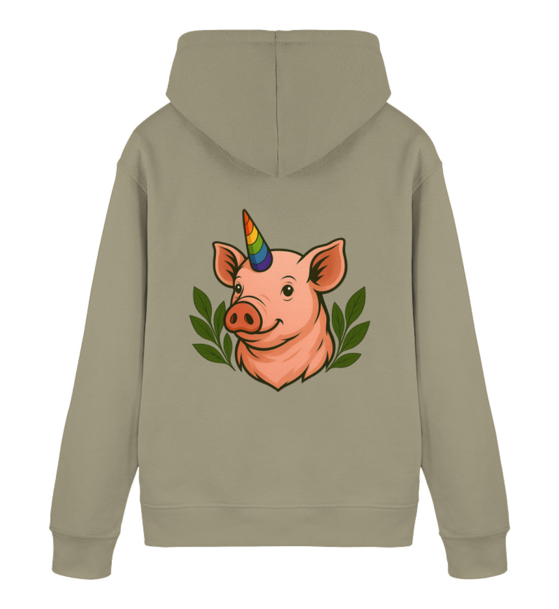 Khaki Hoodie – Pig Queercorn - Vegayn