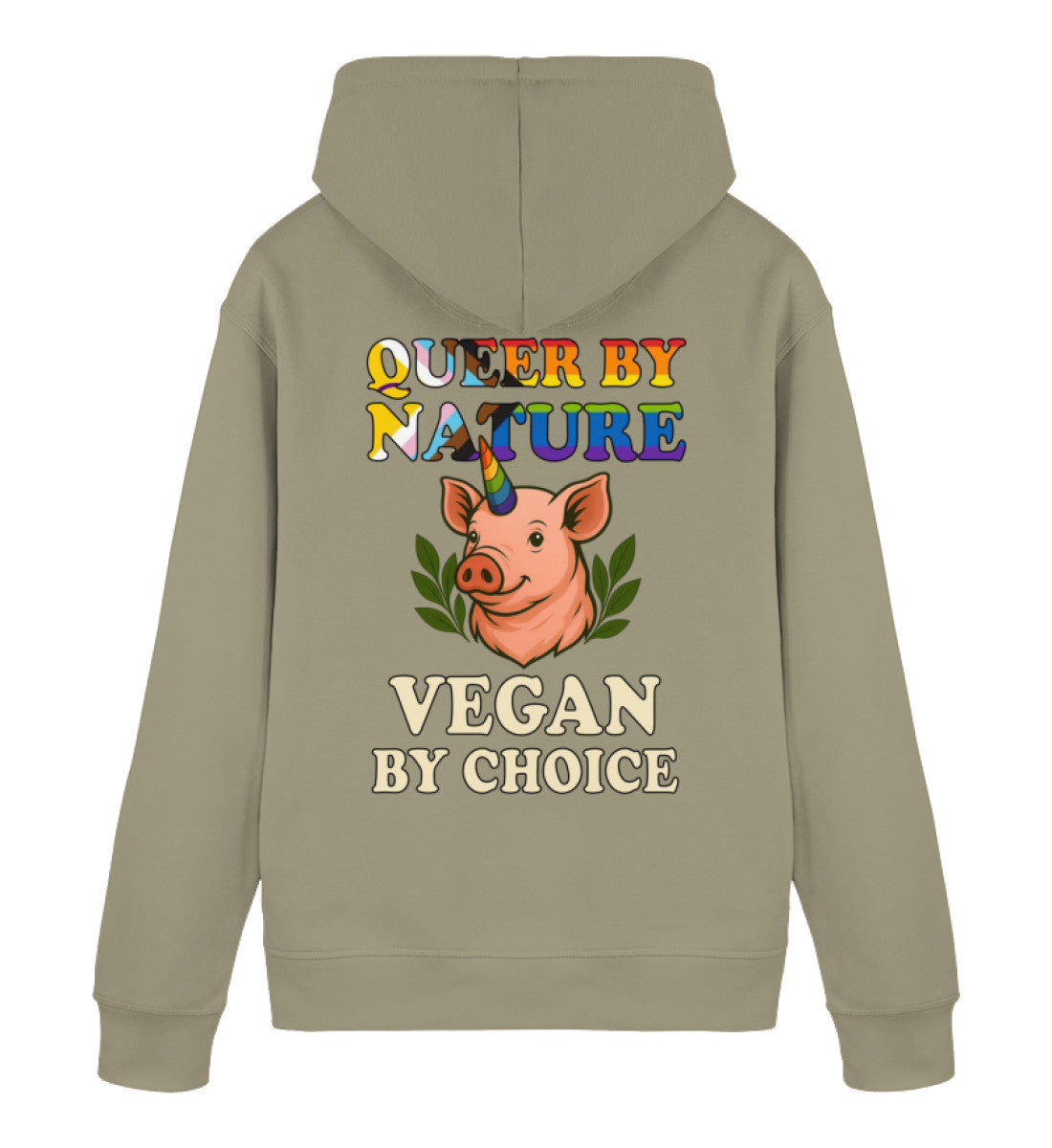 Khaki Hoodie Pig Queercorn – Queer by nature, Vegan by choice - Vegayn