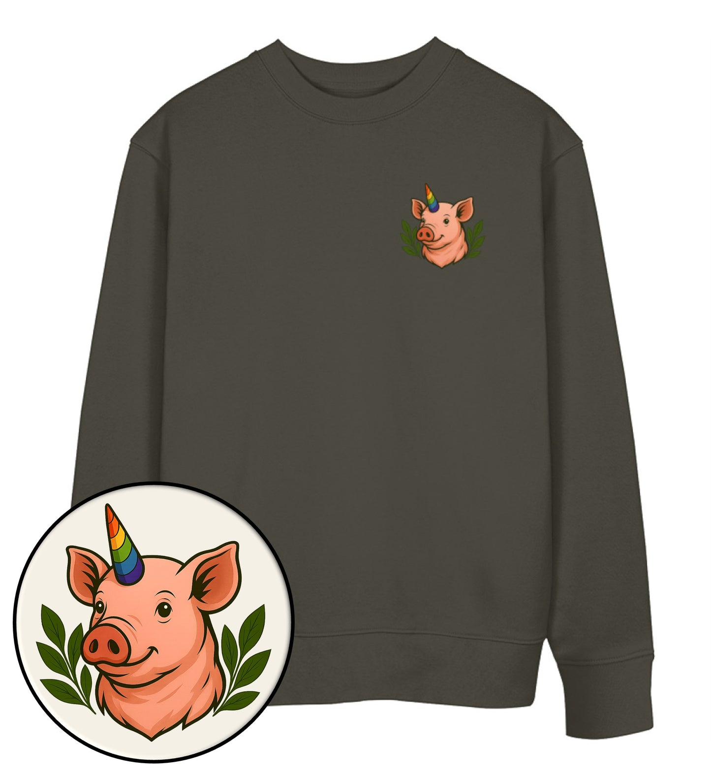 Khaki Sweatshirt – Pig Queercorn - Vegayn