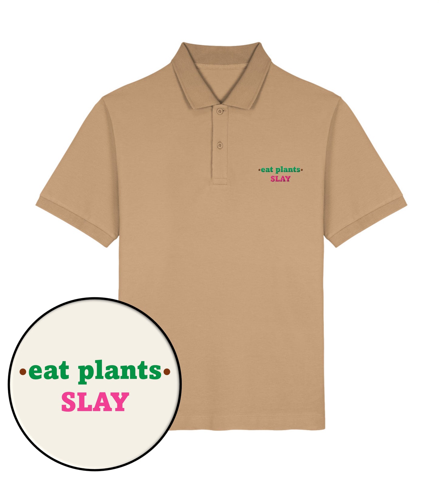 Latte Polo Shirt Embroidery – Eat plants. Slay - Vegayn