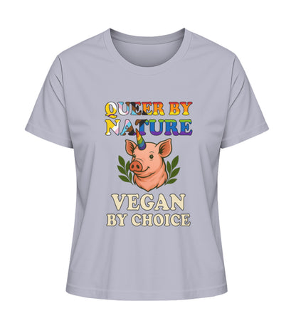 Lavender Short-Fit T-Shirt Pig Unicorn – Queer by nature, Vegan by choice - Vegayn