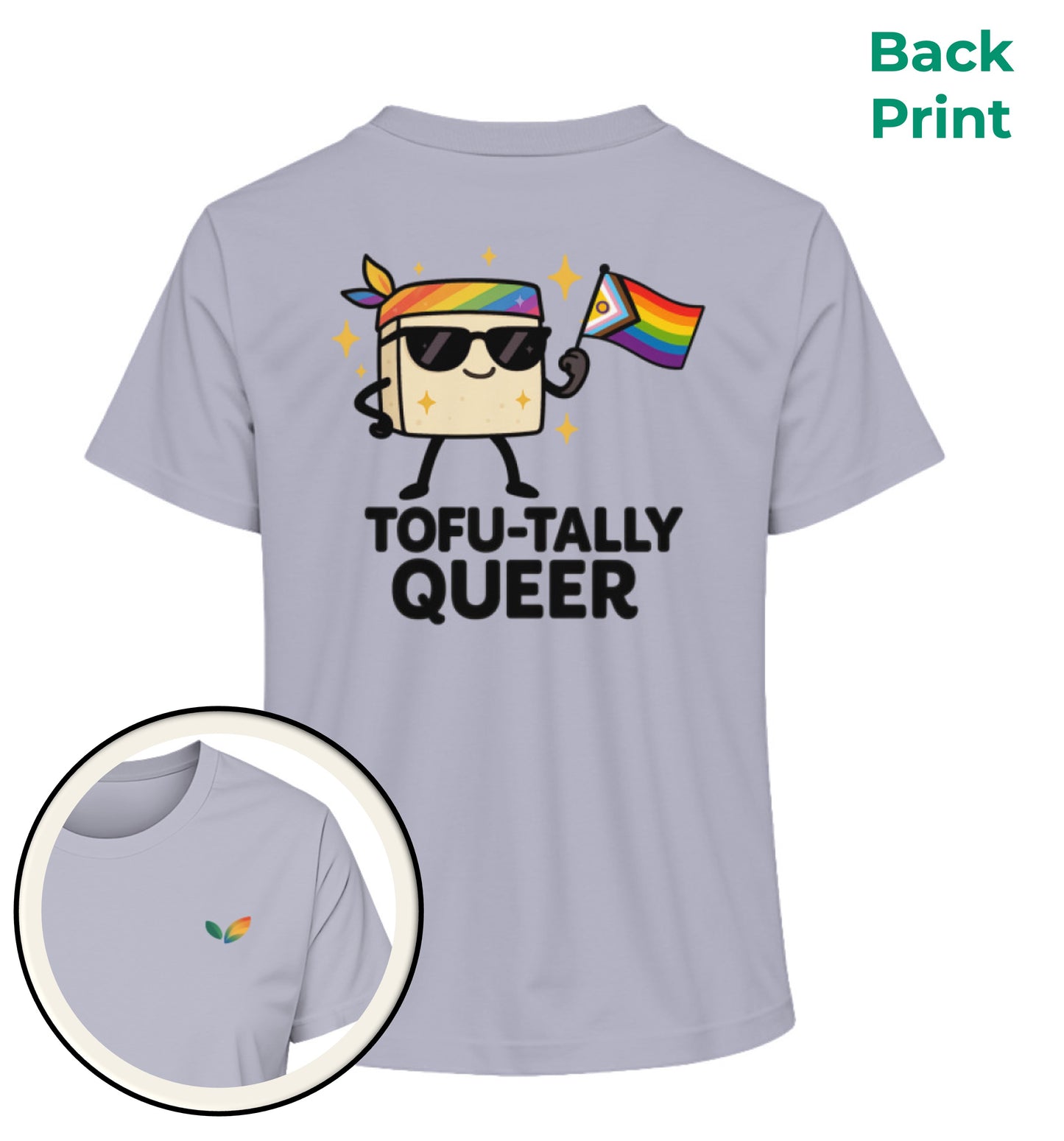 Lavender Short-Fit T-Shirt – Tofu-tally queer with bandana - Vegayn