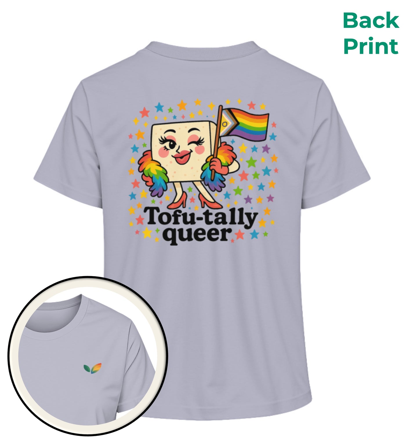 Lavender Short-Fit T-Shirt – Tofu-tally queer with boa - Vegayn