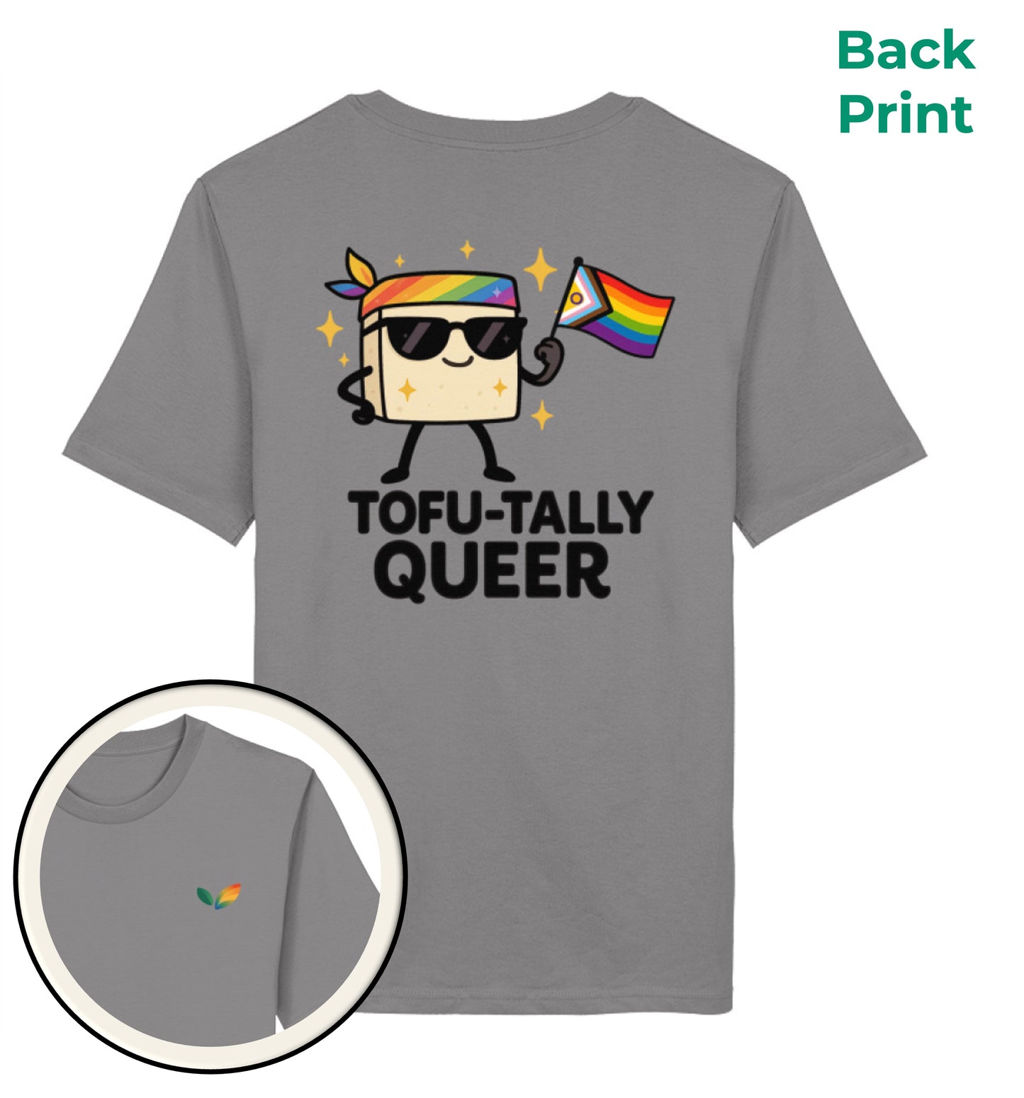Mid Heather Grey Classic T-Shirt – Tofu-tally queer with bandana - Vegayn
