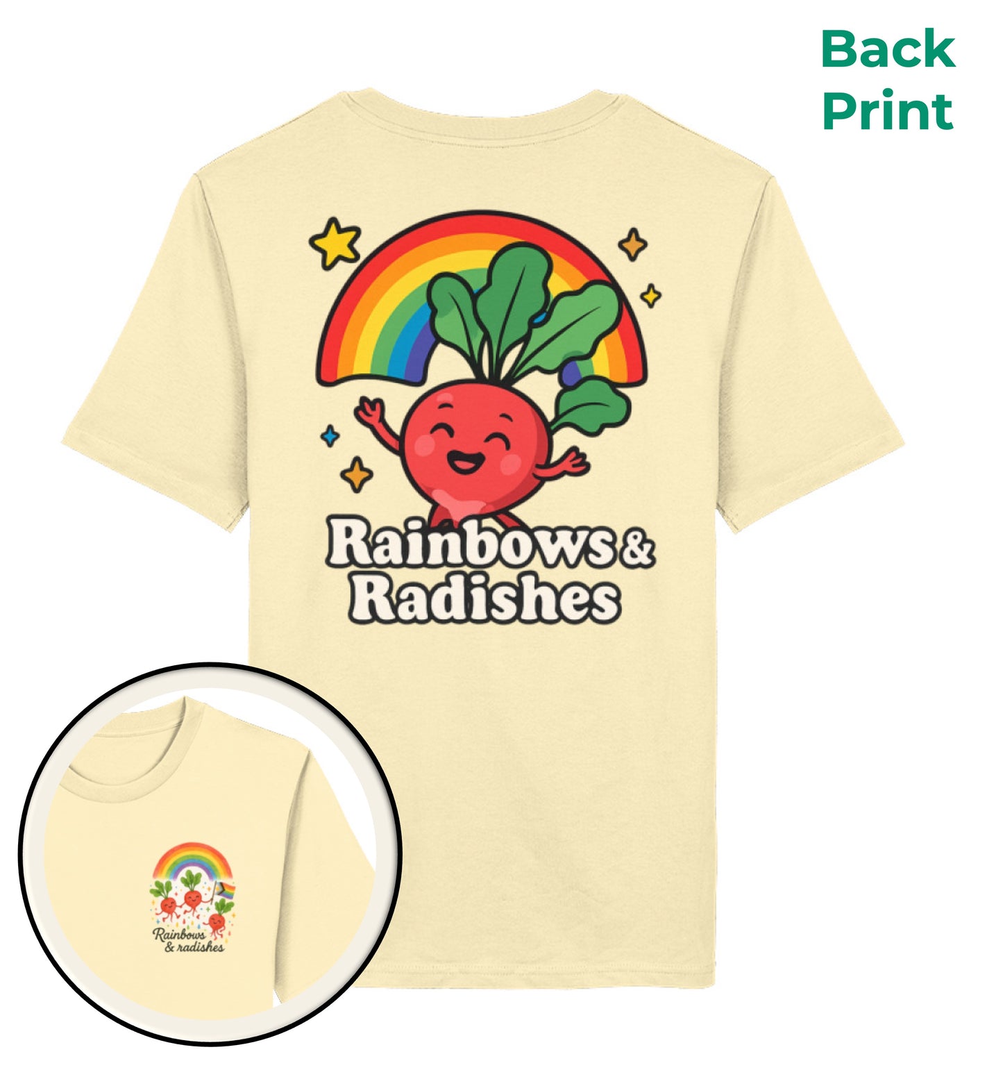 Natural Raw Classic_T-Shirt Rainbows Radishes - Vegayn