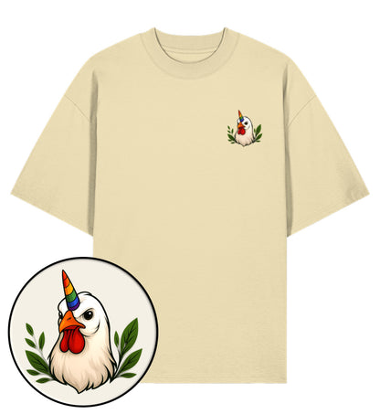 Natural Raw Oversized T-Shirt – Chicken Queercorn - Vegayn