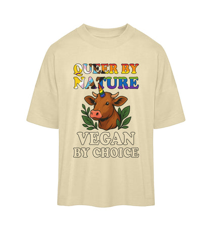 Natural Raw Oversized T-Shirt Cow Unicorn – Queer by nature, Vegan by choice - Vegayn
