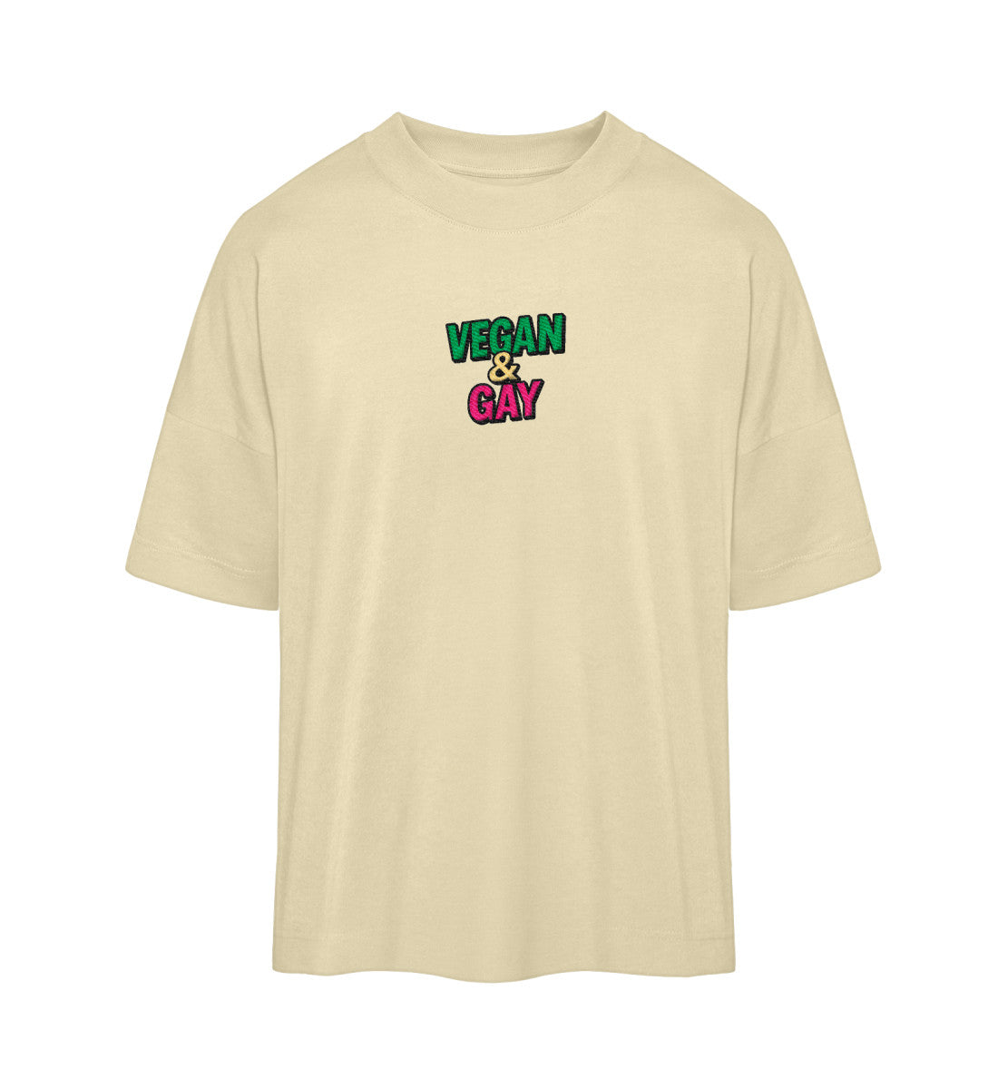 Natural Raw Oversized T-Shirt Embroidery – Vegan & Gay - Vegayn