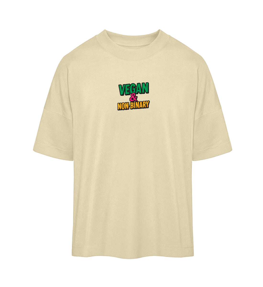Natural Raw Oversized T-Shirt Embroidery – Vegan & Non-Binary - Vegayn