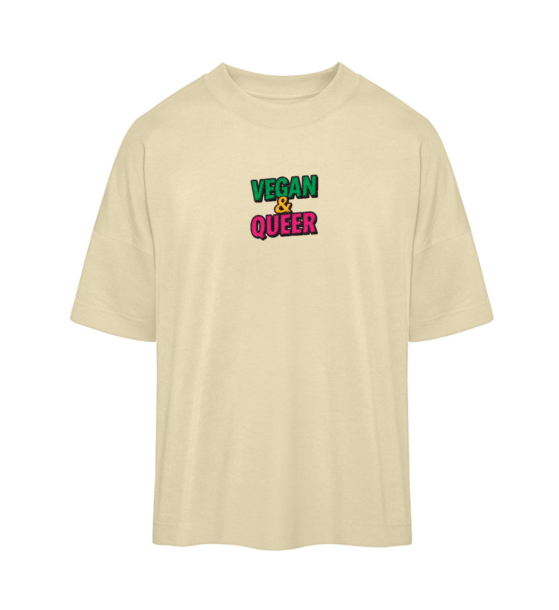 Natural Raw Oversized T-Shirt Embroidery – Vegan & Queer - Vegayn