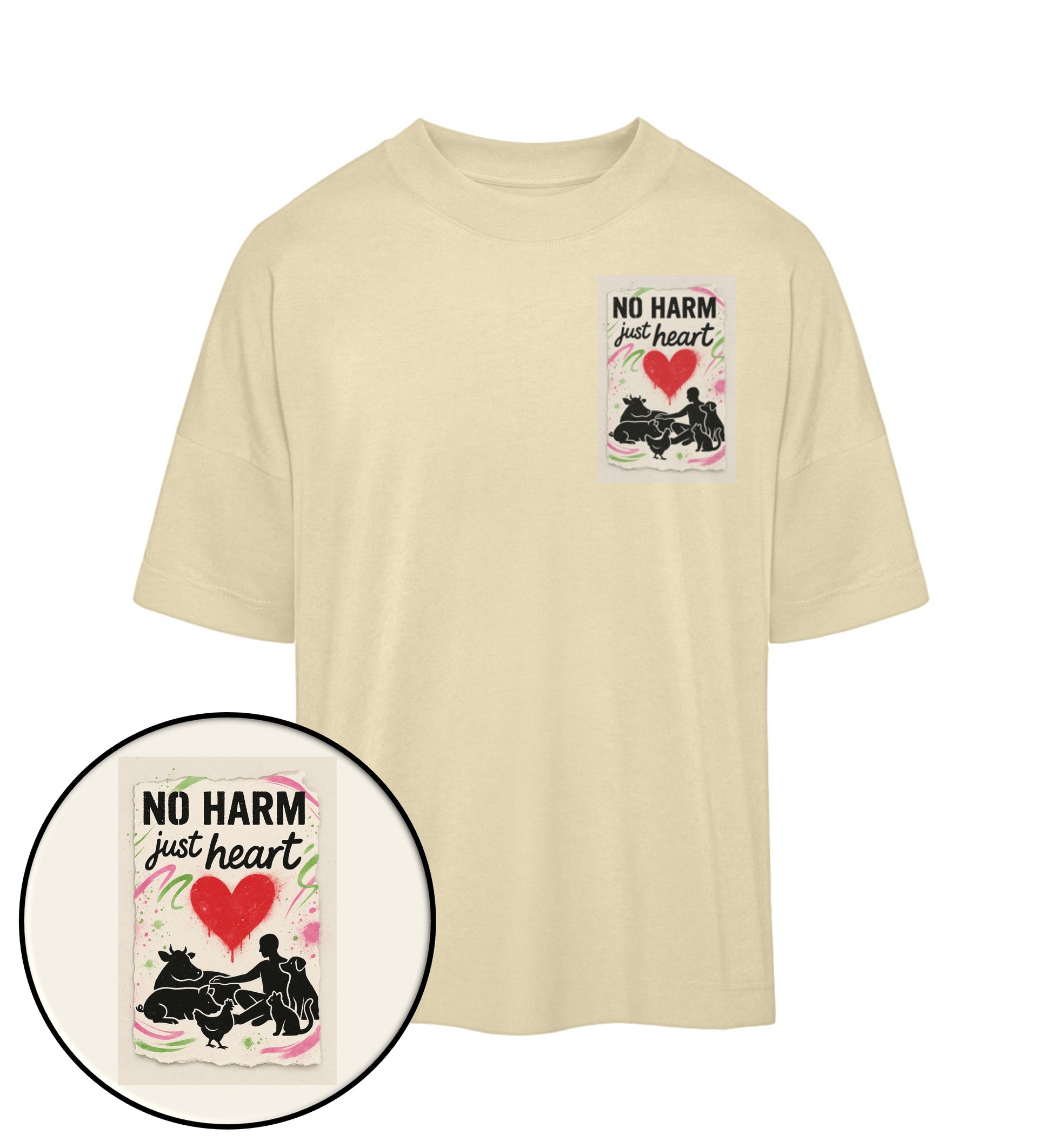 Natural Raw Oversized T-Shirt – No harm, just heart - Vegayn