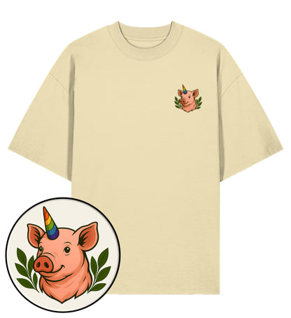 Natural Raw Oversized T-Shirt – Pig Queercorn - Vegayn