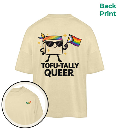 Natural Raw Oversized T-Shirt Tofu-tally queer with bandana - Vegayn