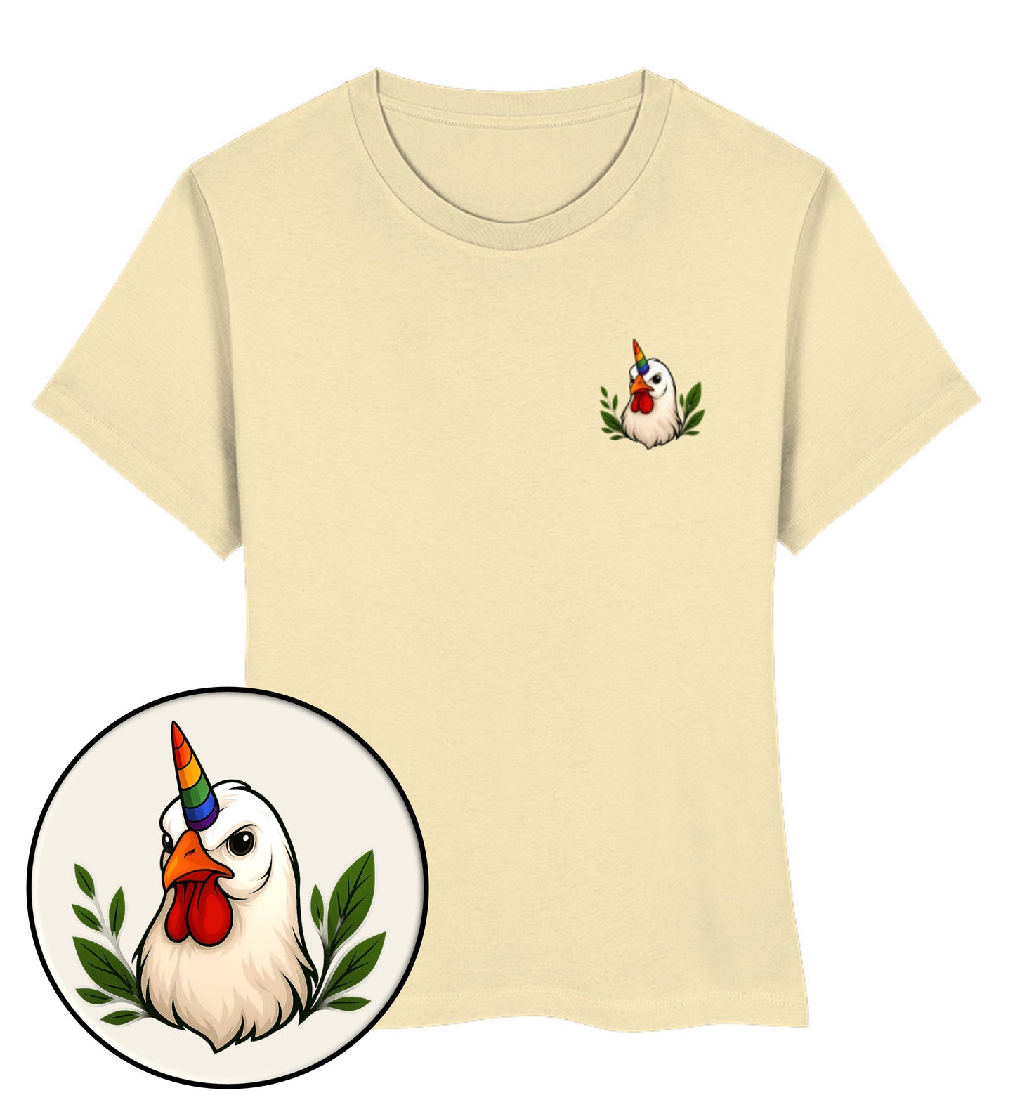 Natural Raw Short-Fit T-Shirt – Chicken Queercorn - Vegayn
