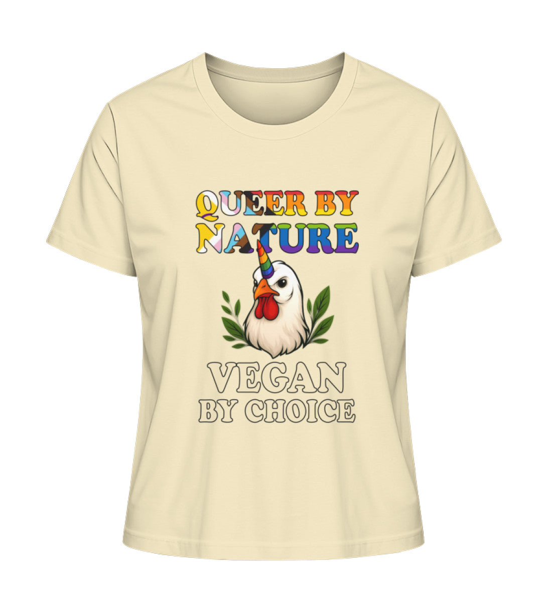 Natural Raw Short-Fit T-Shirt Chicken Unicorn – Queer by nature, Vegan by choice - Vegayn