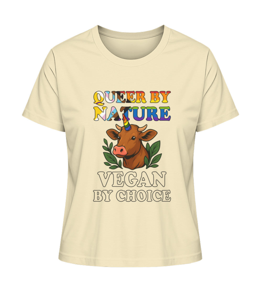 Natural Raw Short-Fit T-Shirt Cow Unicorn – Queer by nature, Vegan by choice - Vegayn
