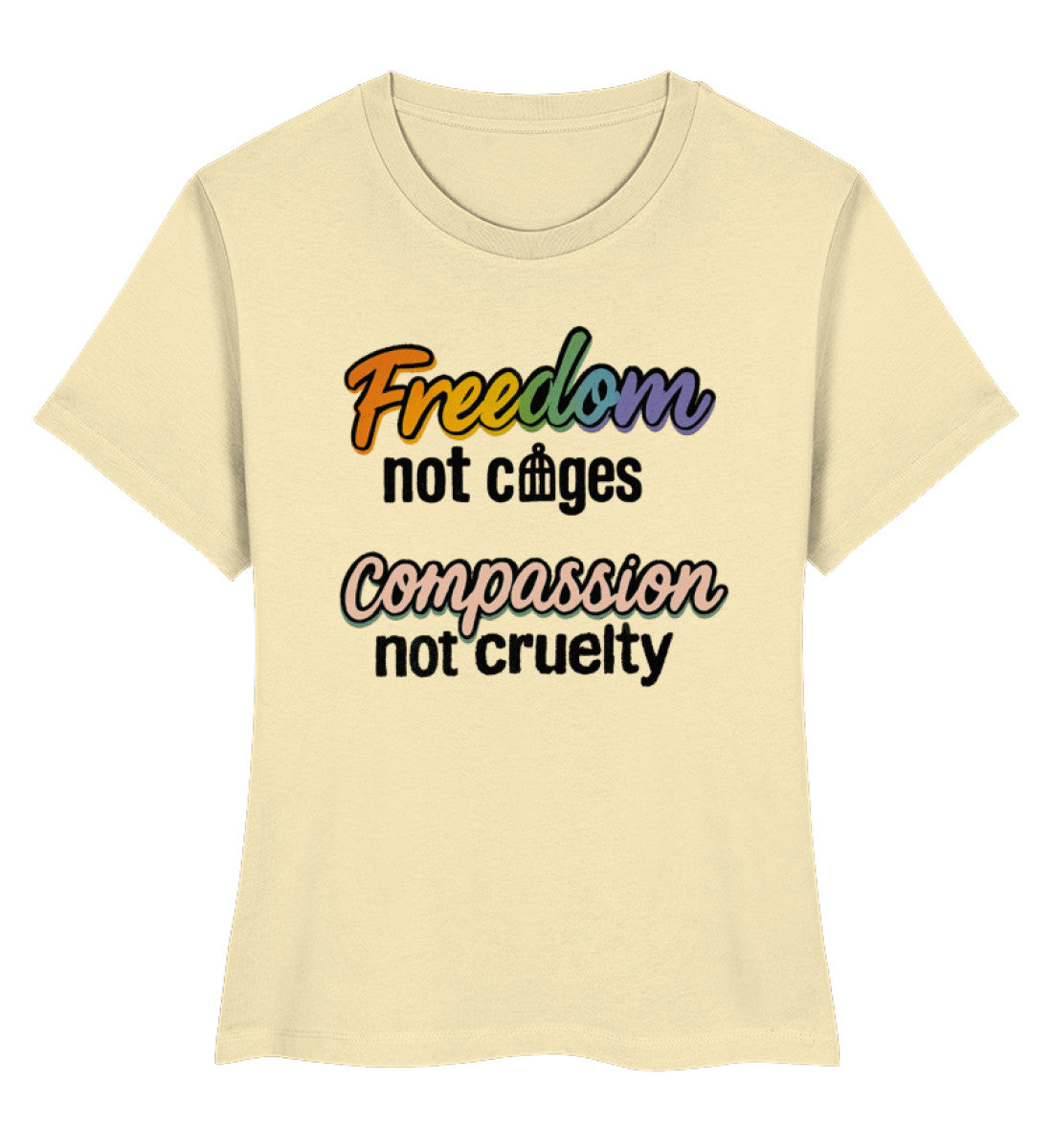 Natural Raw Short-Fit T-Shirt – Freedom, not cages – Compassion, not cruelty - Vegayn