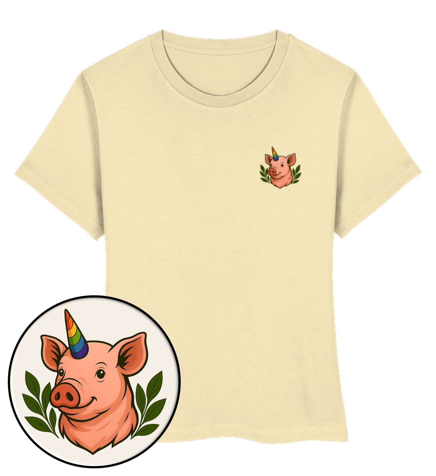 Natural Raw Short-Fit T-Shirt – Pig Queercorn - Vegayn